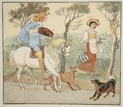 Wohin gehst du, mein hübsches Mädchen, Illustration aus Die Milchmagd, veröffentlicht von Frederick Warne und Co. von Randolph Caldecott